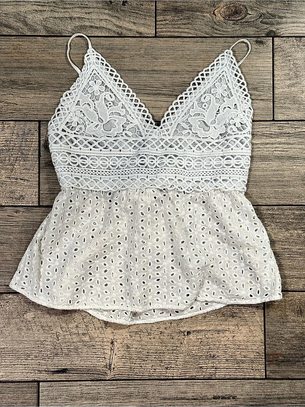 SHEIN Eyelet Embroidery Lace Trim Back Tie Cami Top